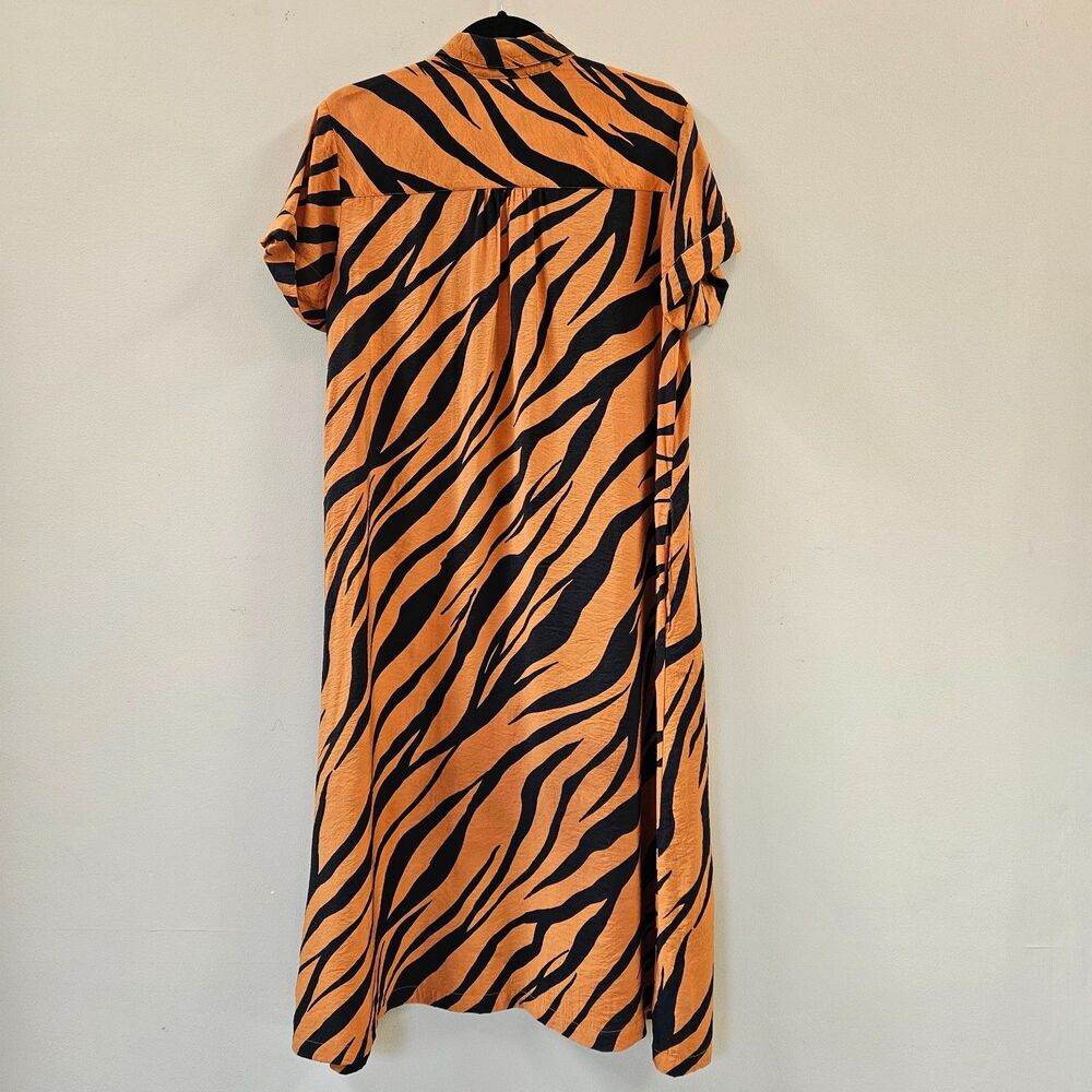Maeve by Anthropologie Tereza Midi Shirt Dress In Tiger Animal Print Orange XS P - Picture 14 of 14